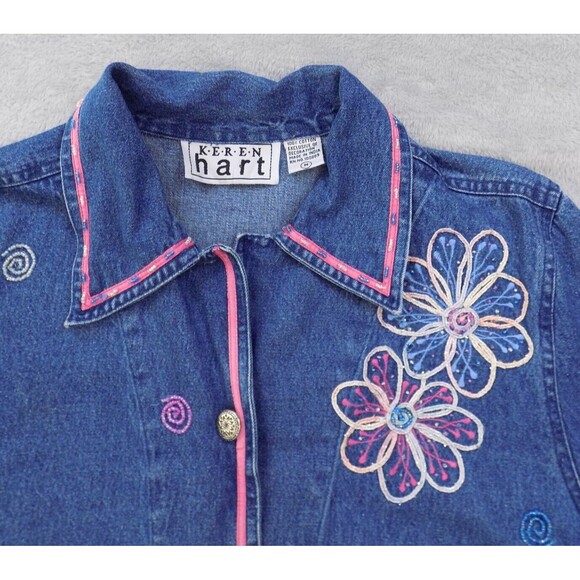Vintage Keren Hart Denim Jacket Medium Y2K 90s Boho Festival (BUNDLE PRICE $8) - Picture 3 of 5
